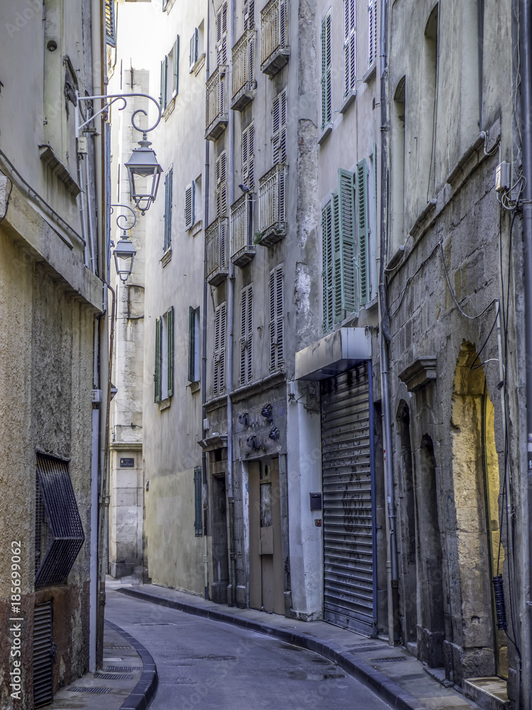 Narrow street in Toulon, Southern France
