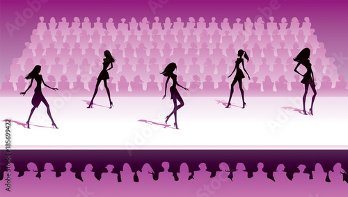 Fashion models make catwalk show - vector illustration