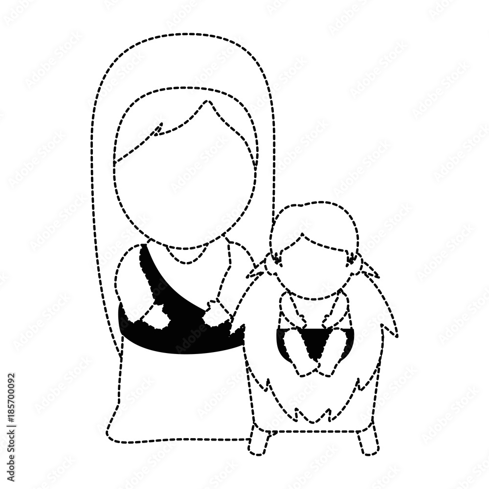 cute virgin mary with jesus baby characters vector illustration design cute virgin mary with jesus baby characters vector illustration design