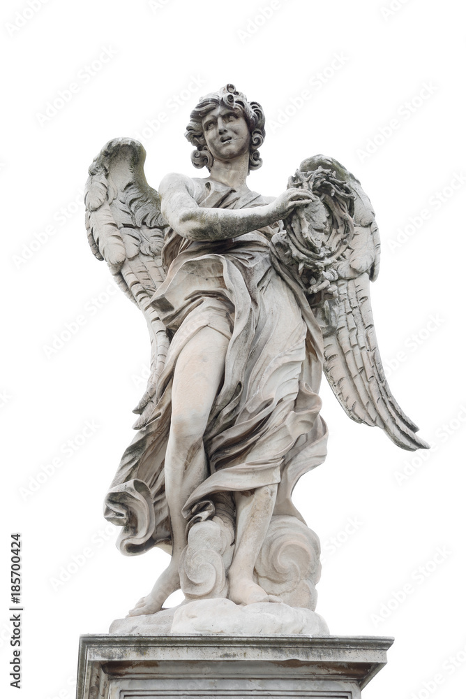 Holy angel at Ponte Sant Angelo, isolated at white background, Rome, Italy