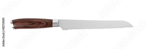Bread knife on white background