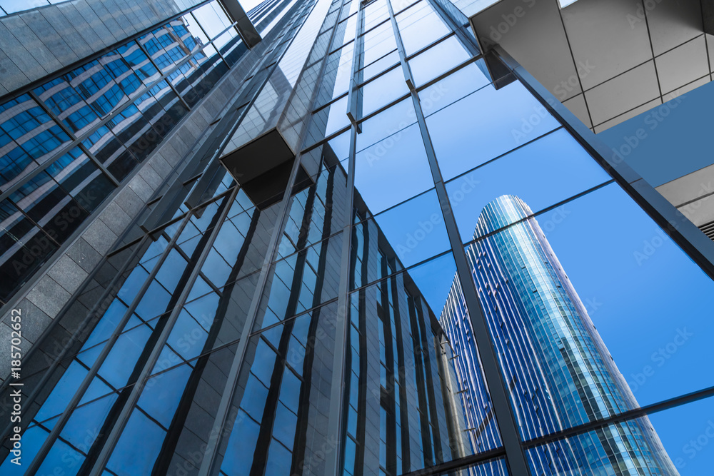 Obraz premium detail shot of modern business buildings in city