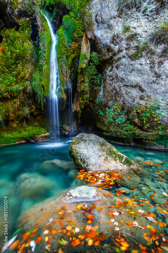 Fototapeta Naklejka Na Ścianę i Meble -  Beautiful waterfall in autumn
