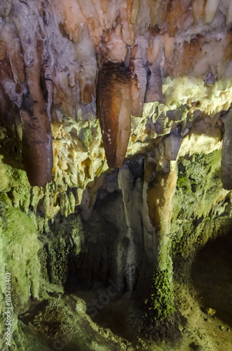 Colored walls in Drogarati cave in Kefalonia photo