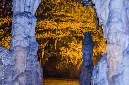 Curious forms of stalactites and stalagmites in the cave of Drogarati in Kefalonia photo