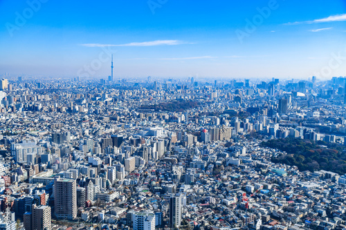 Photography Tokyo city skyline. Bunkyo ward aerial view.
