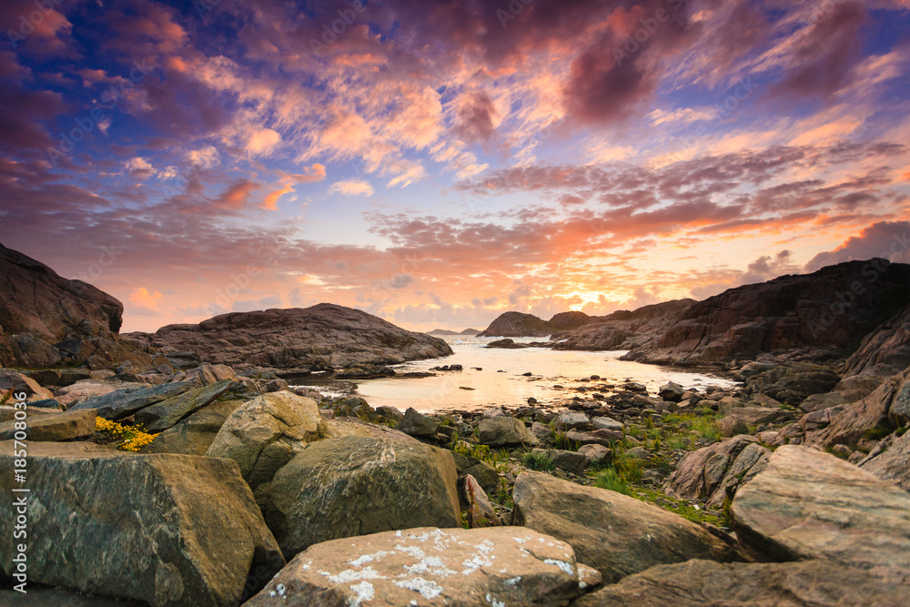 Coastline at sunset in Norway