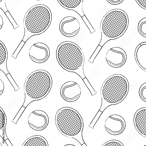 tennis racquet and ball pattern image vector illustration design black sketch line