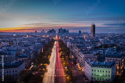 Nanterre at sunset seen from Arc de triomphe photo
