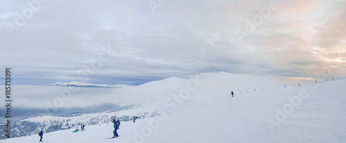 Ski piste on treeless mountain slope in Carpathians