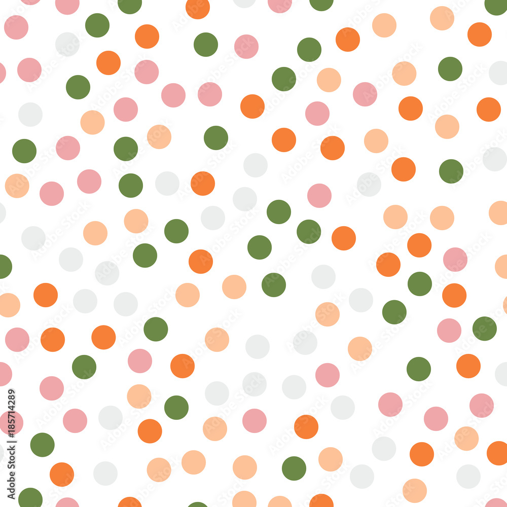 Colorful polka dots seamless pattern on white 14 background. Pleasant classic colorful polka dots textile pattern. Seamless scattered confetti fall chaotic decor. Abstract vector illustration. Colorful polka dots seamless pattern on white 14 background. Pleasant classic colorful polka dots textile pattern. Seamless scattered confetti fall chaotic decor. Abstract vector illustration.