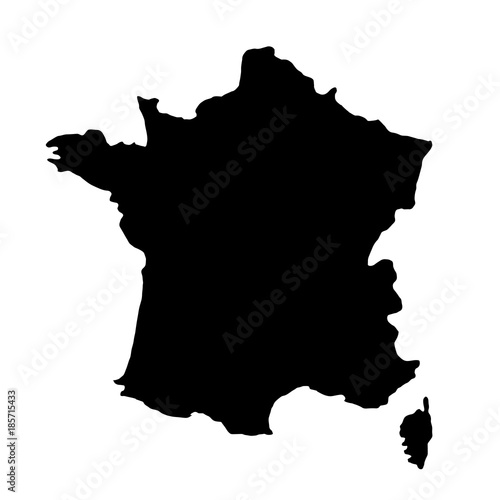 black silhouette country borders map of France on white background of vector illustration