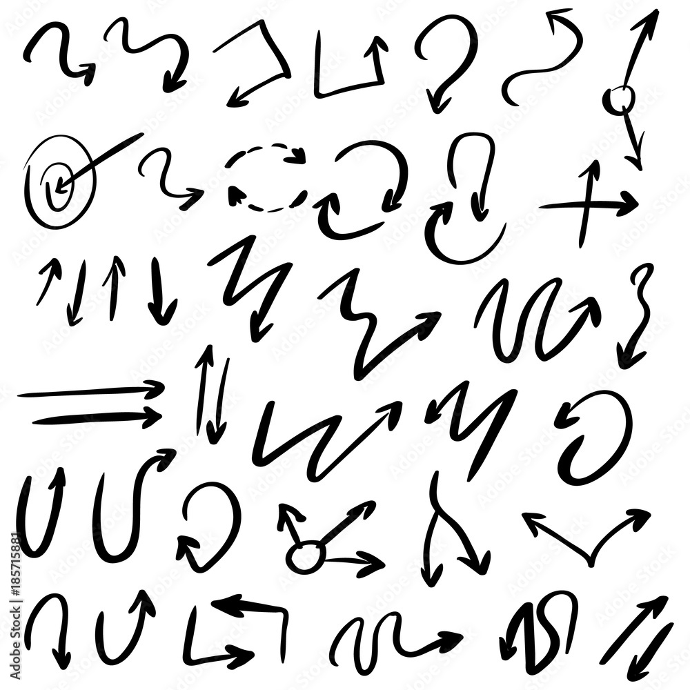 Arrow doodles vector. A set of simple sketches of arrows. Up, down, left, right ones. The effect of a pencil sketch isolated on white background.. Vector eps 10. Arrow doodles vector. A set of simple sketches of arrows. Up, down, left, right ones. The effect of a pencil sketch isolated on white background.. Vector eps 10.