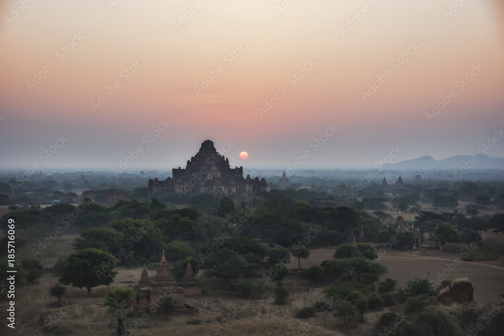 The sunset in the territory of ancient civilizations, Bagan, Myanmar