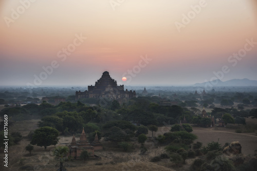 The sunset in the territory of ancient civilizations  Bagan  Myanmar
