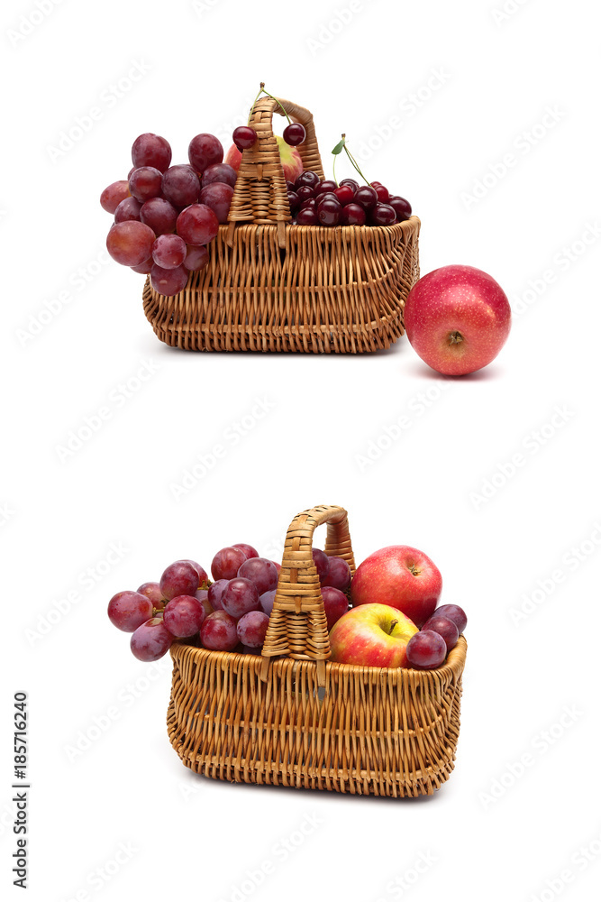 ripe fruit in a wicker basket isolated on white background ripe fruit in a wicker basket isolated on white background