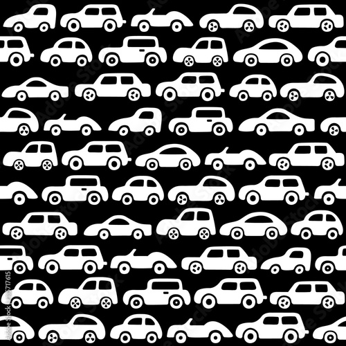 Doodle cars background. Endless texture for wallpaper, fill, web page background, surface texture.