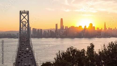 Beautiful San Francisco and Bay Bridge Day to Night Sunset Timelapse