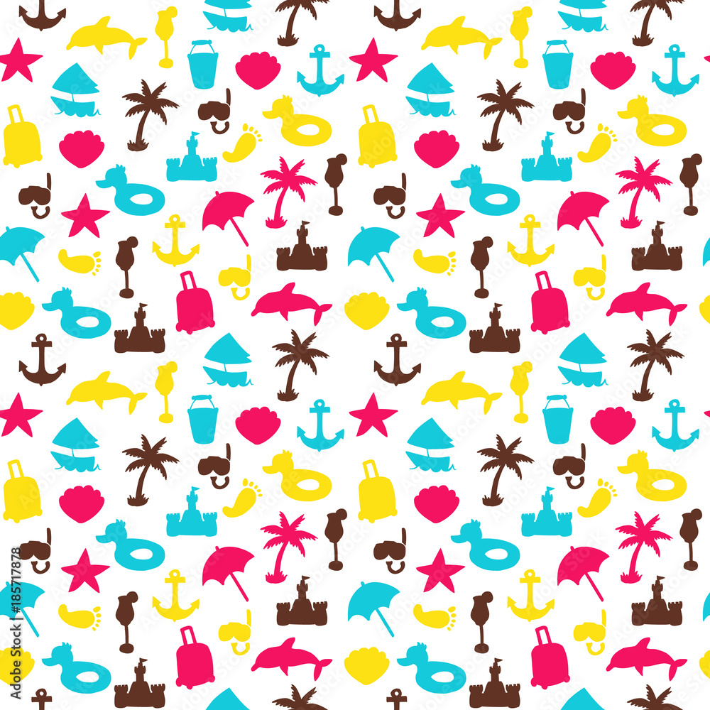 Vector beach pattern for summer. Can be used for textile, website background, book cover, packaging.