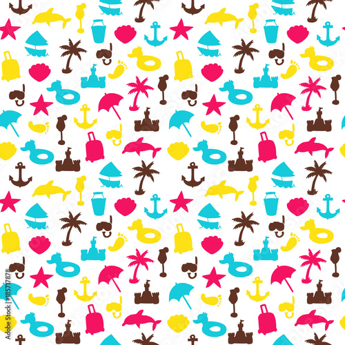 Fototapeta Naklejka Na Ścianę i Meble -  Vector beach pattern for summer. Can be used for textile, website background, book cover, packaging.