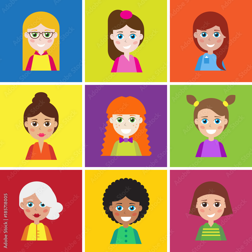 Set of people icons for avatars. Vector illustration for your cute design. Set of people icons for avatars. Vector illustration for your cute design.