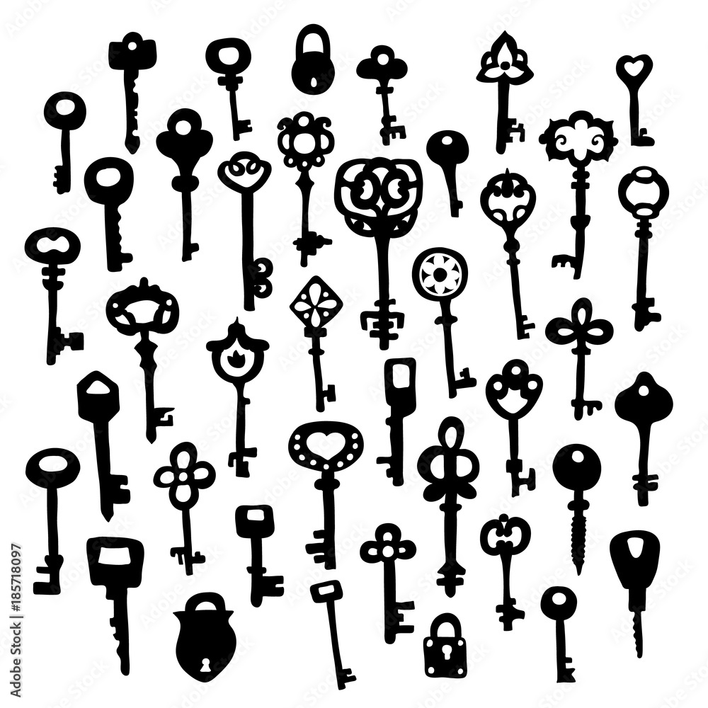 Set of 40 key vector. Vector illustration for your cute design. Set of 40 key vector. Vector illustration for your cute design.
