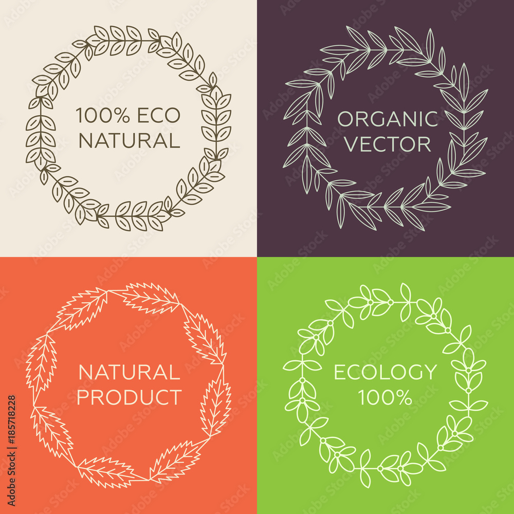 Round framework of leaves with text. Template for style design.