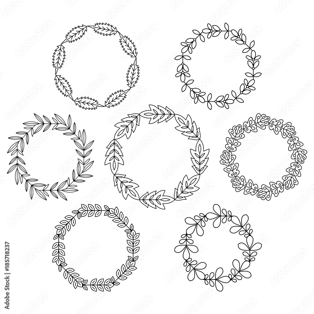 Set of  round floral framework. Template for style design.