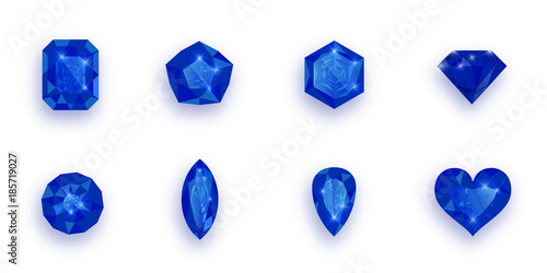 Set of blue gemstones. Vector illustration of sapphires.