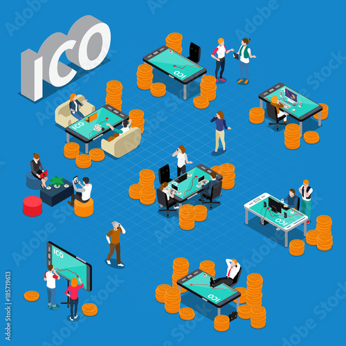 ICO Concept Isometric Composition