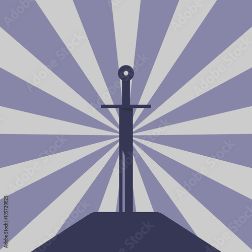 Sword in the stone.Silhouette of medieval weapon