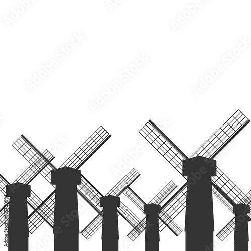 Black silhouette of windmills