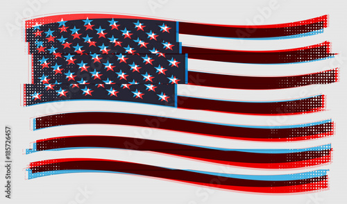 US flag. Vector illustration with glitch effect