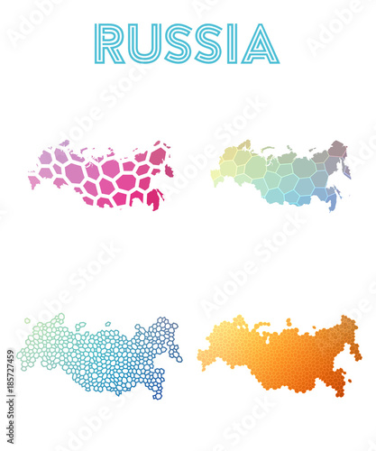 Russia polygonal map. Mosaic style maps collection. Bright abstract tessellation, geometric, low poly, modern design. Russia polygonal maps for infographics or presentation.