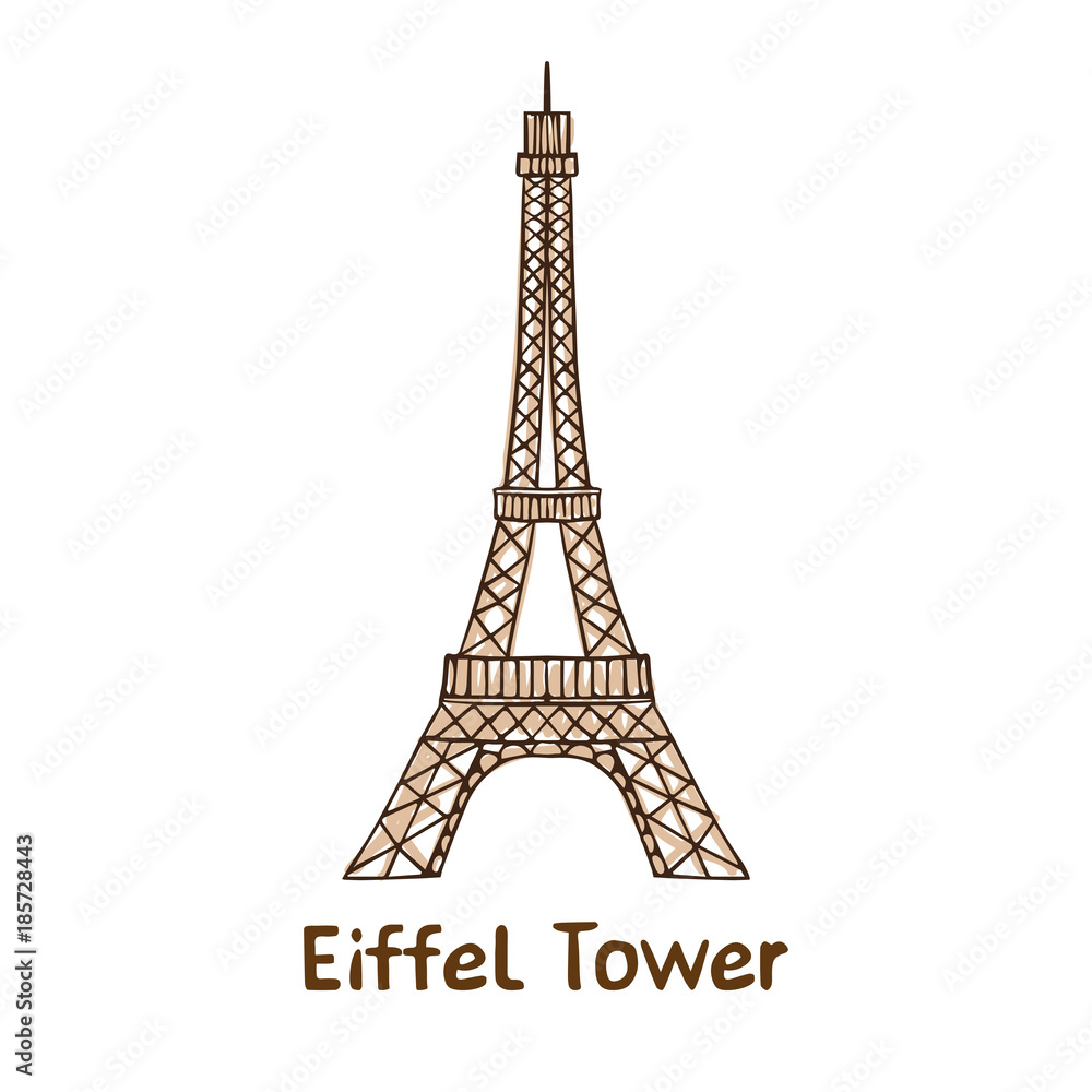 hand drawn Eiffel Tower isolated vector illustration