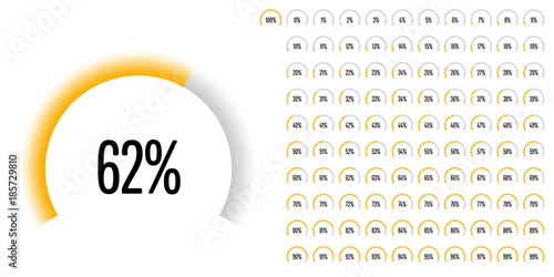Set of circular sector percentage diagrams from 0 to 100 ready-to-use for web design, user interface (UI) or infographic - indicator with yellow