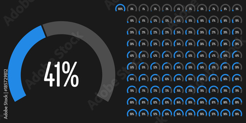 Set of circular sector percentage diagrams from 0 to 100 ready-to-use for web design, user interface (UI) or infographic - indicator with blue