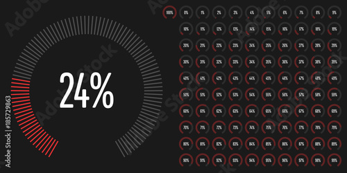 Set of circular sector percentage diagrams from 0 to 100 ready-to-use for web design, user interface (UI) or infographic - indicator with red