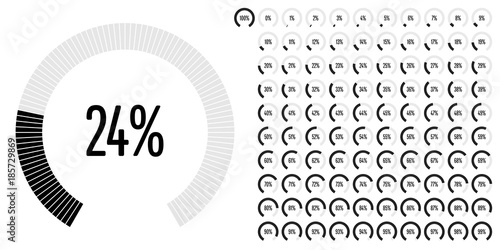 Set of circular sector percentage diagrams from 0 to 100 ready-to-use for web design, user interface (UI) or infographic - indicator with black