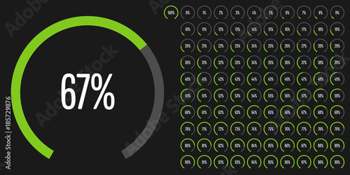 Set of circular sector percentage diagrams from 0 to 100 ready-to-use for web design, user interface (UI) or infographic - indicator with green