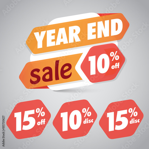 Year End Sale 10% 15% Off Discount  Tag for Marketing Retail Element Design