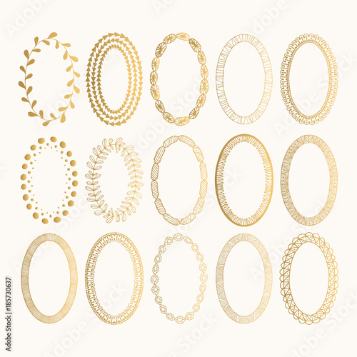 Set of golden oval hand drawn frames