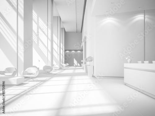 White Interior of a hotel spa reception 3D illustration