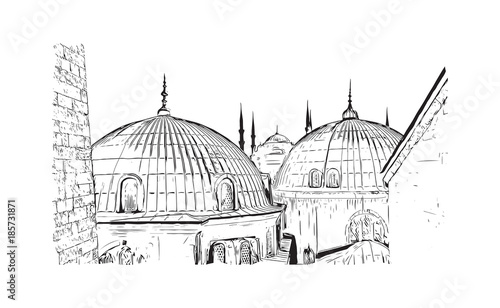 Hand drawn sketch of Hagia Sophia Istanbul, Turkey in vector illustration.