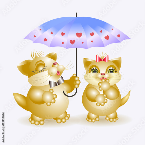 Cat and pussy cat under umbrella