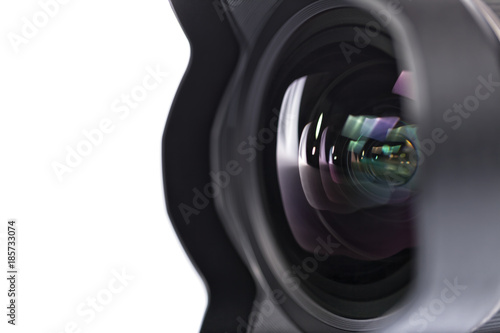 Reflections in the glass of a photographic camera lens