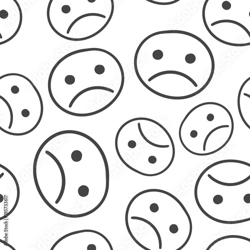 Hand drawn smiley face seamless pattern background. Business flat vector illustration. Face with sad sign symbol pattern.