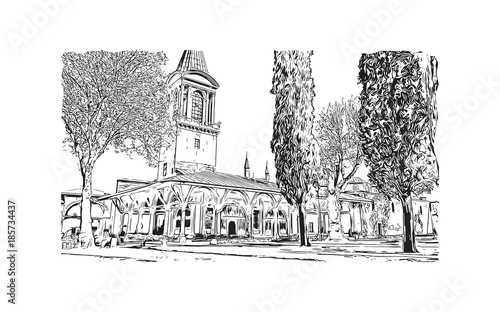 Hand drawn sketch of Topkapi Palace Istanbul, Turkey in vector illustration.