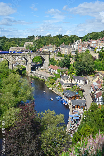Knaresborough with viaduct, train and river nidd