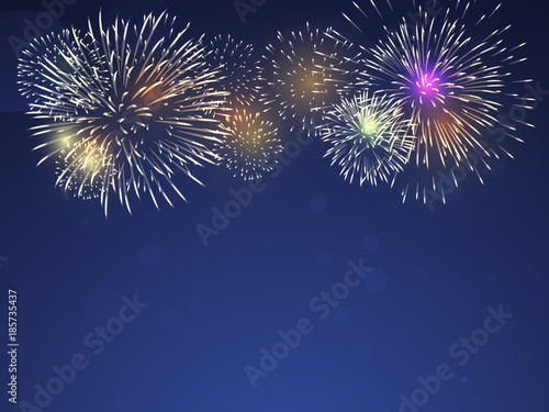 colourful fireworks vector on twilight blue background